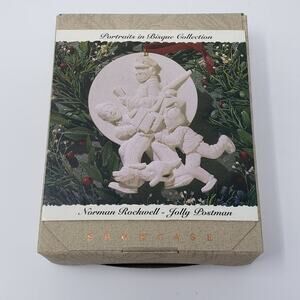 Hallmark Norman Rockwell Jolly Postman Fine Bisque Porcelain Christmas Ornament